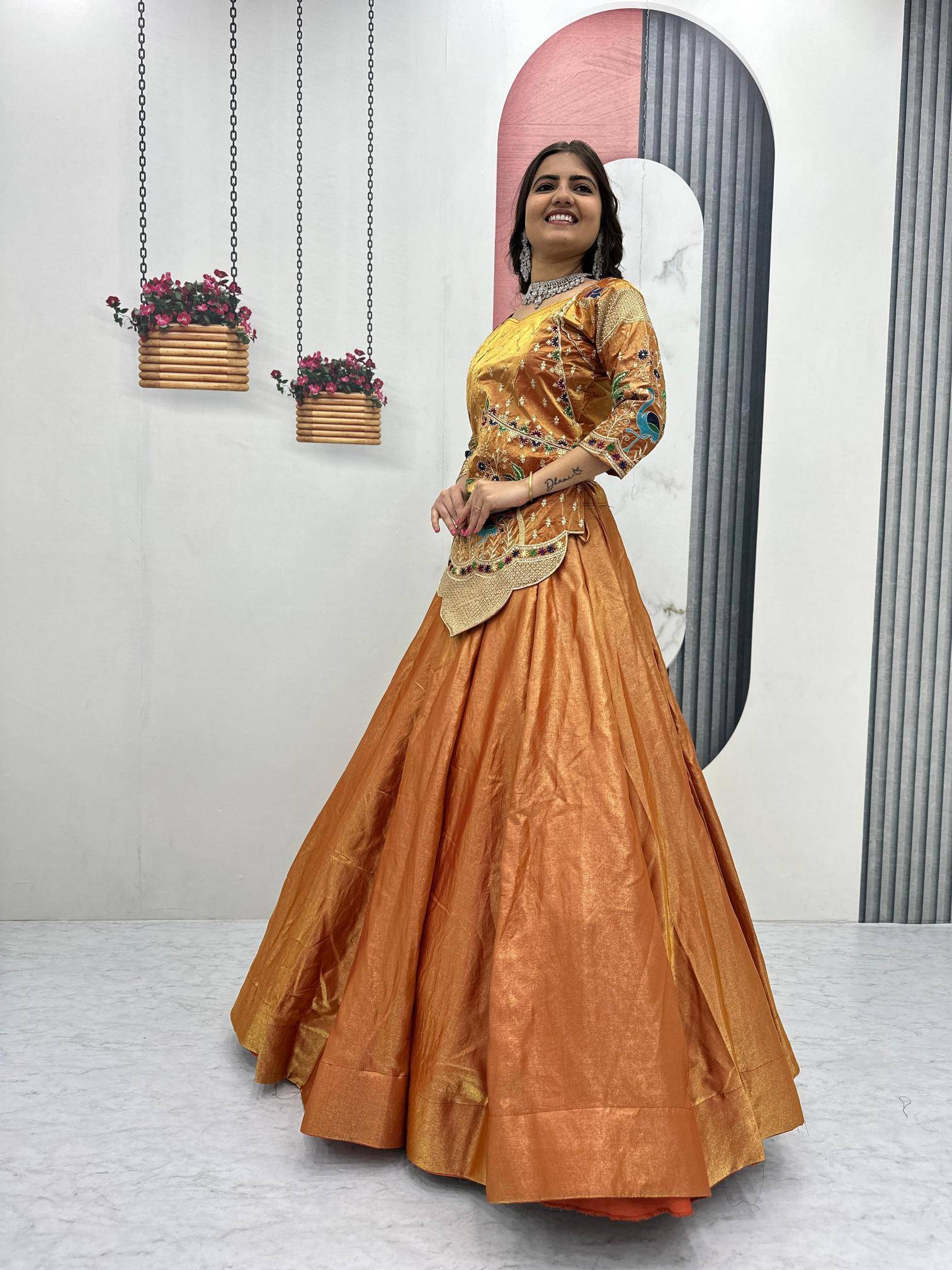 Tapi 312 silk satin Yellow Designer lehenga choli online